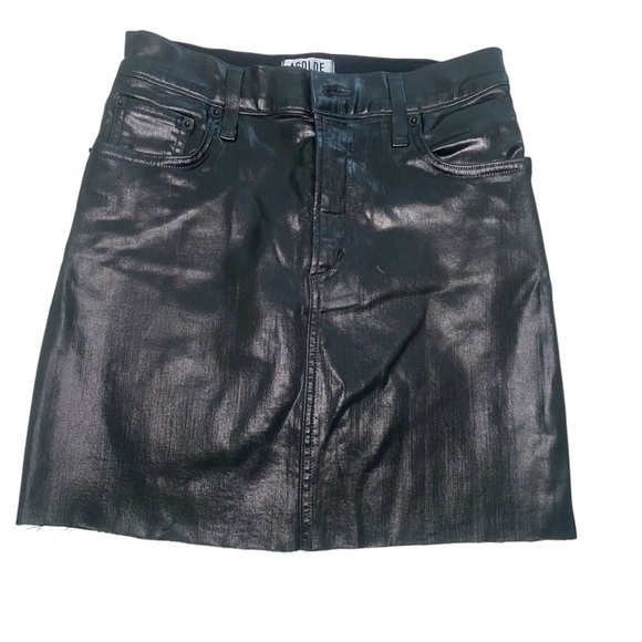 Agolde Dresses & Skirts - AGOLDE Black Coated Denim Mini Skirt Size 25 – Faux Leather Look